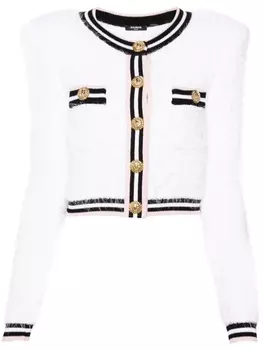 Balmain жакет из ткани букле с объемными плечами, белый