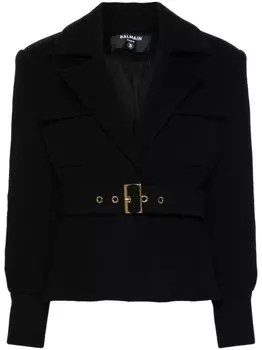 Balmain жакет с заостренными лацканами и поясом, черный