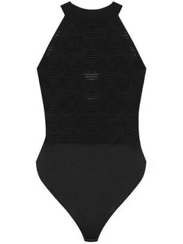 Balmain жаккардовое боди с высоким воротником, черный