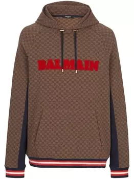 Balmain жаккардовое худи с монограммой, коричневый
