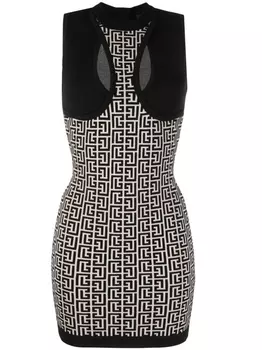 Balmain жаккардовое платье мини с монограммой, нейтральный цвет