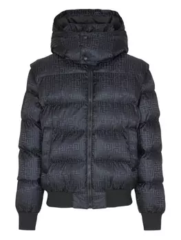 Balmain жаккардовый пуховик с монограммой, черный