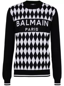 Balmain жаккардовый шерстяной джемпер Diamond Paris, черный