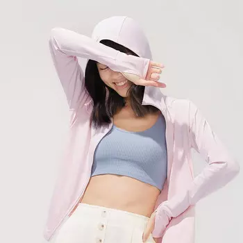 Банановая охлаждающая солнцезащитная одежда, женская солнцезащитная одежда, куртка с коротким капюшоном [эластичный ледяной шелк] ледяной туман Beneunder