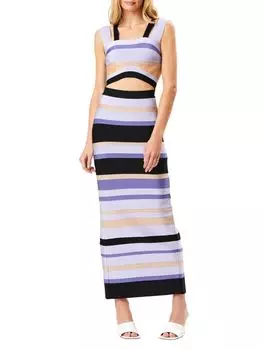 Бандажное платье макси в полоску с вырезом Herve Leger, цвет Lavender Multi