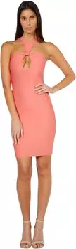 Бандажное платье с замочной скважиной и закрученной передней частью Bebe, коралловый