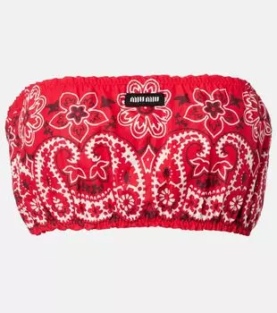 Бандо из хлопкового и льняного поплина с принтом Miu Miu, красный