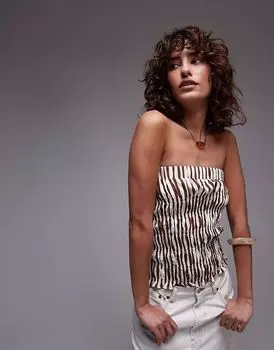 Бандо из льна Topshop со сборками в шоколадную полоску