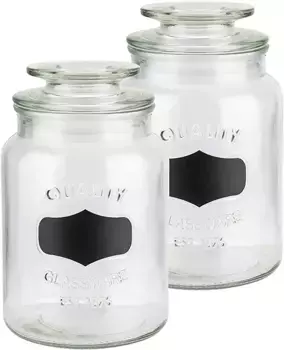 Банка для хранения APS, (комплект, 2 шт.), с полем для надписи, герметичная крышка Высота: 21 см, цвет transparent