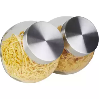 Банка для хранения APS, (набор, 2 шт.), стеклянная емкость с крышкой из нержавеющей стали, 1000 мл, цвет transparent/edelstahlfarben