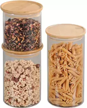 Банка для хранения KESPER, (набор, 3 шт.), бамбук FSC-сертифицированный 10 см, цвет transparent