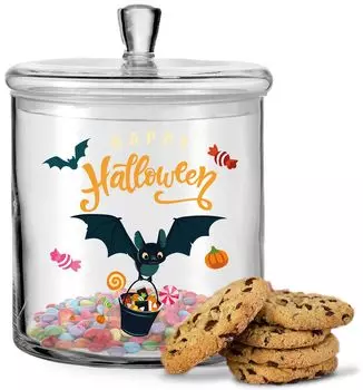 Банка для печенья Леонардо с УФ-принтом, дизайн летучей мыши Happy Halloween Gravurzeile