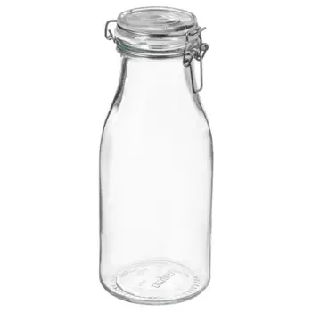 Банка в форме бутылки с крышкой, стекло, 1 л. KORKEN IKEA