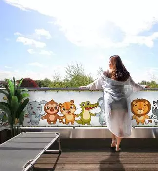 Баннер на балконе с дружелюбными животными, размер_балкона: 5 х 1,5 м. Displayhersteller