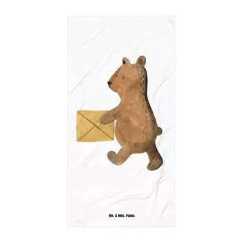 Банное полотенце Mr. & Mrs. Panda XL Bear Home - Белый - Подарок, Bear Home Подарок на новоселье Новый дом Новый адрес Переезд, Плюшевый мишка, Пляжное полотенце, Тедди
