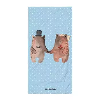 Банное полотенце Mr. & Mrs. Panda XL Bear Marriage - Синяя пастель - Подарок, Bear Married Married Wedding Свадебный подарок Свадебная пара, Полотенце для сауны, Тедди, Банное полотенце, белый