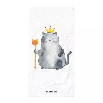 Банное полотенце Mr. & Mrs. Panda XL Cat King — белое — подарок, корона, сувениры для кошек, товары для любителей кошек, кошки, банное полотенце, первая собственная квартира, полотенце для сауны, белый