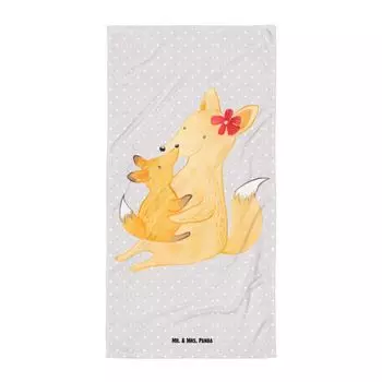 Банное полотенце Mr. & Mrs. Panda XL Fox Mom — серая пастель — подарок, пляжное полотенце, колени, бабушка, мама, папа, мама, любимая дочь, лучшая дочь, банное полотенце, полотенце для душа, белый