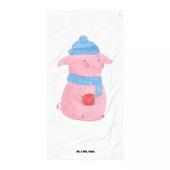 Банное полотенце Mr. & Mrs. Panda XL, глинтвейн со свиньей - белое - подарок, рождественское украшение, пляжное полотенце, полотенце для душа, Санта-Клаус, Рождество, полотенце для сауны, банное полотенце, зима, поговорка, белый