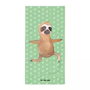 Банное полотенце Mr. & Mrs. Panda XL Ленивец Йога — тропический зеленый — подарок, упражнения йоги, воин, спокойствие, полотенце для душа, любимое животное, подарок ленивца, пляжное полотенце, белый