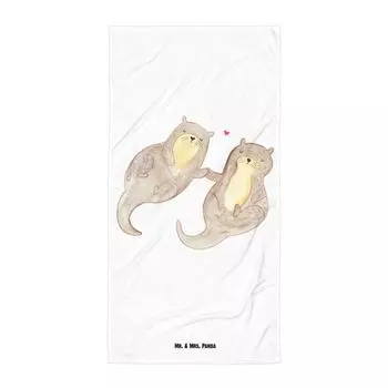 Банное полотенце Mr. & Mrs. Panda XL Otter Holding Hands - Белый - Подарок, Любовь, Влюбленность, Морская выдра, Полотенце для душа, Пляжное полотенце, Выдра Морская выдра Морская выдра, Выдра, Банное полотенце