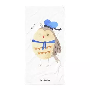 Банное полотенце Mr. & Mrs. Panda XL Owl Sailor — белый — подарок, забавный каламбур, украшение в виде совы, полотенце для сауны, банное полотенце, полотенце для душа, высказывание совы, пляжное полотенце, подруга