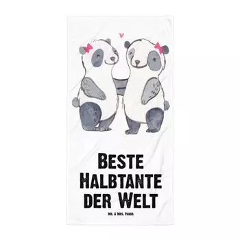 Банное полотенце Mr. & Mrs. Panda XL Panda Best Half Aunt in the World — белое — подарок, идея подарка, полотенце для сауны, спасибо, что-то маленькое, подарок на день рождения, день рождения, шаг, белый