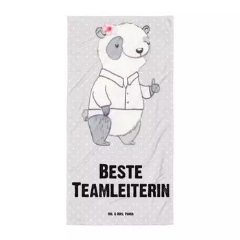 Банное полотенце Mr. & Mrs. Panda XL Panda Best Team Leader — серая пастель — подарок, коллега, начальник, спасибо, полотенце для сауны, спасибо, дарение, прощальный подарок, белый