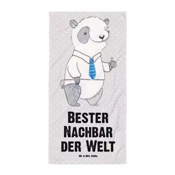 Банное полотенце Mr. & Mrs. Panda XL Panda Best Neighbour in the World - Серая пастель - Подарок, сувенир, друг, дружба, спасибо, житель, день рождения, банное полотенце, белый