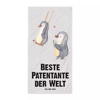 Банное полотенце Mr. & Mrs. Panda XL Penguin Best Godmother в мире — серая пастель — подарок, любимая тетя, банное полотенце, для, полотенце для сауны, пляжное полотенце, крещение, тетя крестного отца, белый