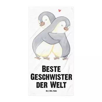 Банное полотенце Mr. & Mrs. Panda XL Penguin Best Siblings in the World — белое — подарок, полотенце для сауны, день рождения, спасибо, братья и сестры, спасибо, полотенце для душа, сестры, белый