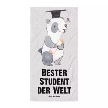 Банное полотенце Mr. & Mrs. Panda XL Penguin Best Student в мире — серая пастель — подарок, подарок, сувенир, образцовый студент, выпускной, полотенце для душа, полотенце для сауны, университет, белый