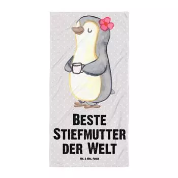 Банное полотенце Mr. & Mrs. Panda XL Penguin Best мачеха в мире — серая пастель — подарок, спасибо, сын, День матери, подарок на день рождения, спасибо, полотенце для сауны, банное полотенце, белый