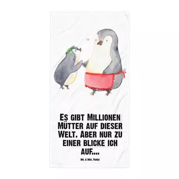 Банное полотенце Mr. & Mrs. Panda XL с ребенком - белый - подарок, мама, образец для подражания маме, маме, полотенце для сауны, брату, любимой маме, папе, маме, День матери, банное полотенце, маме