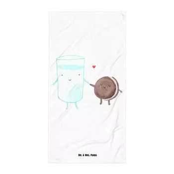 Банное полотенце Mr. & Mrs. Panda XL с молочным печеньем - белое - подарок, забавные высказывания, животные, печенье, хорошее настроение, пляжное полотенце, банное полотенце, животные мотивы, печенье, приглашение на завтрак, белый