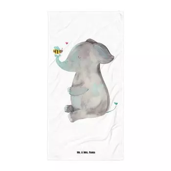 Банное полотенце Mr. & Mrs. Panda XL, слон-пчела - белый - подарок, полотенце для душа, хорошее настроение, любовный подарок, забавные высказывания, свадебный подарок, предложение руки и сердца, любовные высказывания
