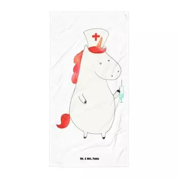 Банное полотенце Mr. & Mrs. Panda XL Unicorn Nurse — белый — подарок, Пегас, пляжное полотенце, подарок доктору, полотенце для душа, единороги, медсестра, спасибо