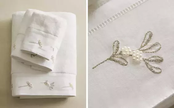 Банное полотенце с вышитой каймой из бисера Zara Home, белый