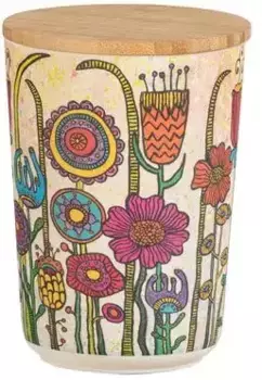Баночка для хранения WENKO "PLA Flowers", (1 шт.), бамбуковая крышка с силиконовым кольцом для герметичного хранения В/18,5х10,5 см, розовый