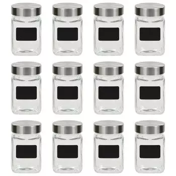 Баночки для хранения с наклейками 12 шт. по 300 мл DKD HOME DECOR
