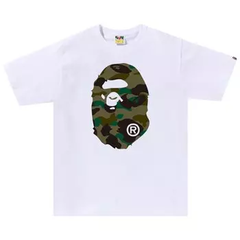 BAPE 1st Camo Футболка с изображением головы большой обезьяны, цвет: белый/зеленый