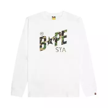 BAPE ABC Camo Футболка с длинным рукавом и логотипом Bape Sta, цвет Белый/Зеленый
