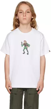 BAPE Kids Белая футболка с принтом обезьяны