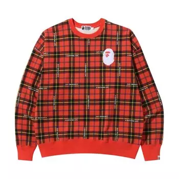 BAPE Клетчатый свободный крой с круглым вырезом, красный