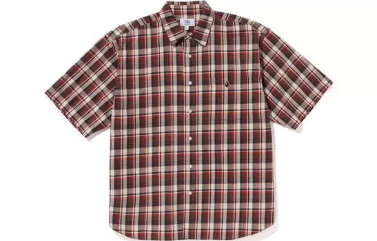 BAPE Mini Ape Head Check свободная рубашка S/S A Bathing Ape, красный