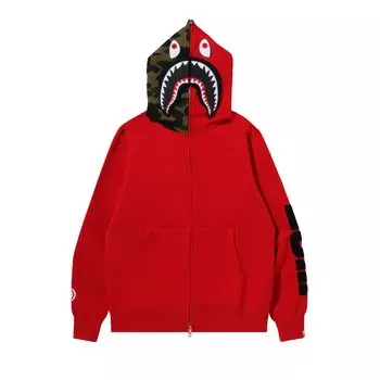 BAPE Съемная толстовка на молнии с изображением акулы, цвет красный