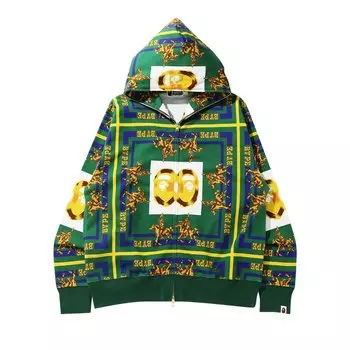 BAPE Свободная толстовка с капюшоном на молнии с двойной головой обезьяны, цвет Зеленый