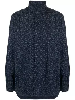 Barba floral-print cutaway-collar shirt, синий