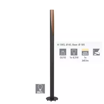 BARBOTTO Торшер сталь, черное дерево, коричневый GU10 1X4,5W В:136,5см 6см с ножным переключателем EGLO