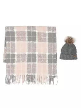 Barbour Saltburn beanie and tartan scarf (set of two), серый
